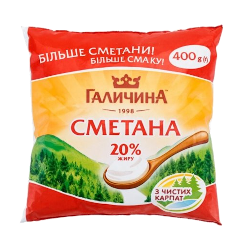 Сметана ГАЛИЧАНСЬКА 20%, 400г, плівка поліетиленова